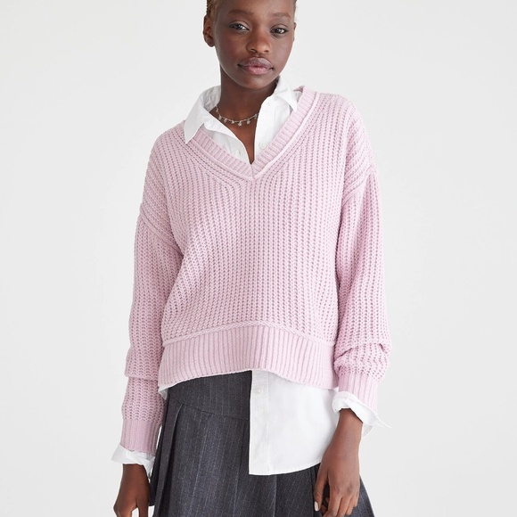 Aeropostale Sweaters - Slouchy Cable V-neck Sweater- XS